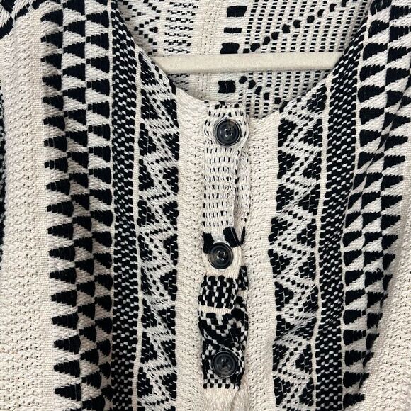 Ivy Jane Tribal Knit Aztec Button-Front Crop Cardigan Sweater Puff Sleeve Boxy - Picture 5 of 14